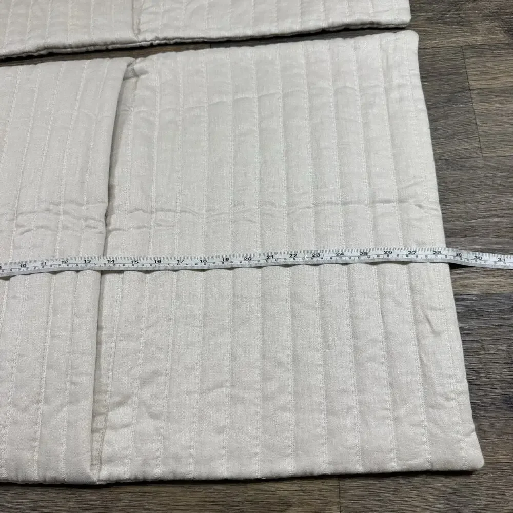2 RESTORATION HARDWARE CHANNEL STITCHED LINEN QUILTED SHAMS In Sand